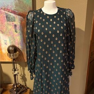 New With Tags Calvin Klein Green and Gold Long Sleeve Sheath Dress